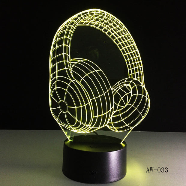 3D DJ Headphone Illlusion Lamp Studio Monitor Headset Hifi Music Earphone 3d Night Light Colorful Table Lamp Home Gift AW-033
