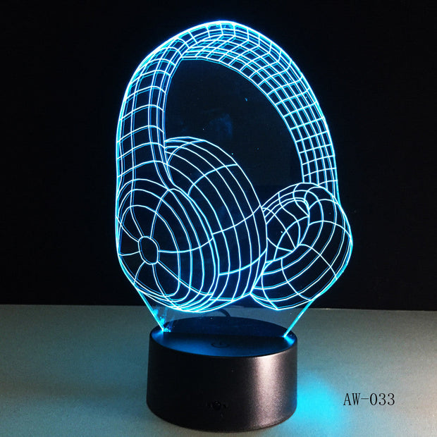3D DJ Headphone Illlusion Lamp Studio Monitor Headset Hifi Music Earphone 3d Night Light Colorful Table Lamp Home Gift AW-033