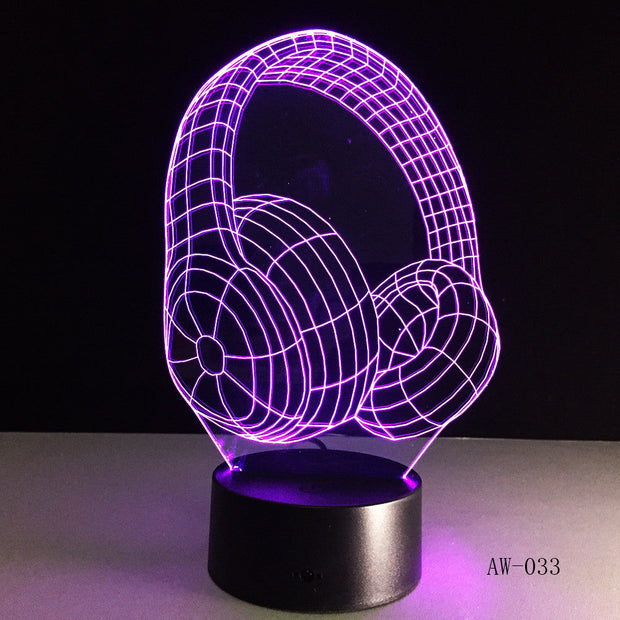 3D DJ Headphone Illlusion Lamp Studio Monitor Headset Hifi Music Earphone 3d Night Light Colorful Table Lamp Home Gift AW-033