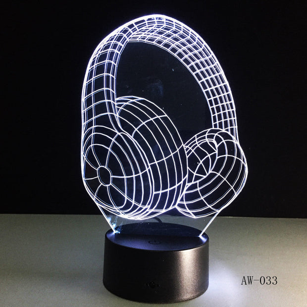 3D DJ Headphone Illlusion Lamp Studio Monitor Headset Hifi Music Earphone 3d Night Light Colorful Table Lamp Home Gift AW-033