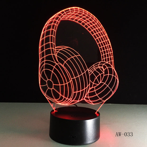 3D DJ Headphone Illlusion Lamp Studio Monitor Headset Hifi Music Earphone 3d Night Light Colorful Table Lamp Home Gift AW-033