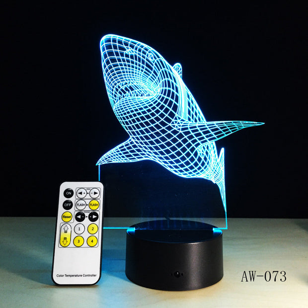 3D LED Night Lights Shark with 7 Colors Light for Home Decoration Lamp Amazing Visualization Optical Illusion Light 73