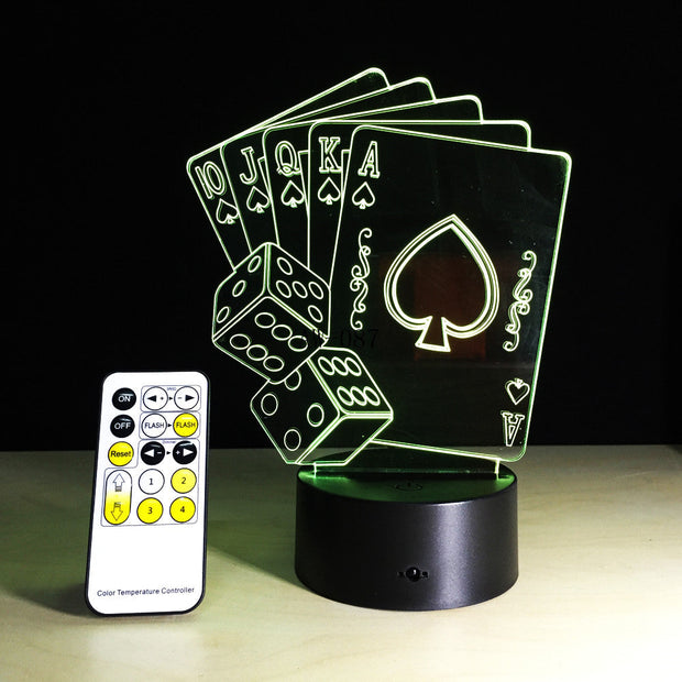 3D LED USB Lamp Magician Decoration TEXAS HOLD EM Dice Poker Spades Playing Card 7 Colors Changing RC Night Light Gift AW-087