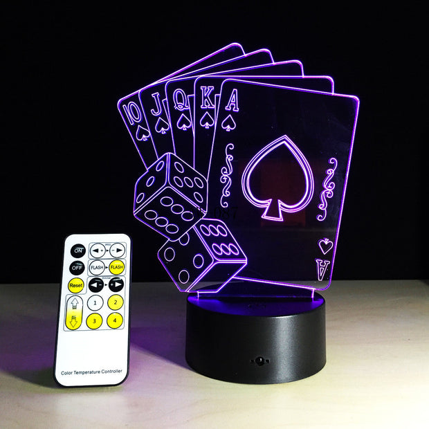 3D LED USB Lamp Magician Decoration TEXAS HOLD EM Dice Poker Spades Playing Card 7 Colors Changing RC Night Light Gift AW-087