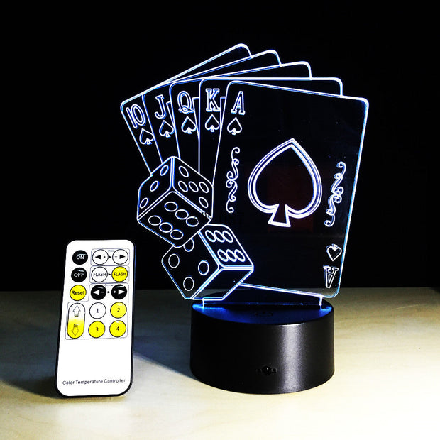 3D LED USB Lamp Magician Decoration TEXAS HOLD EM Dice Poker Spades Playing Card 7 Colors Changing RC Night Light Gift AW-087