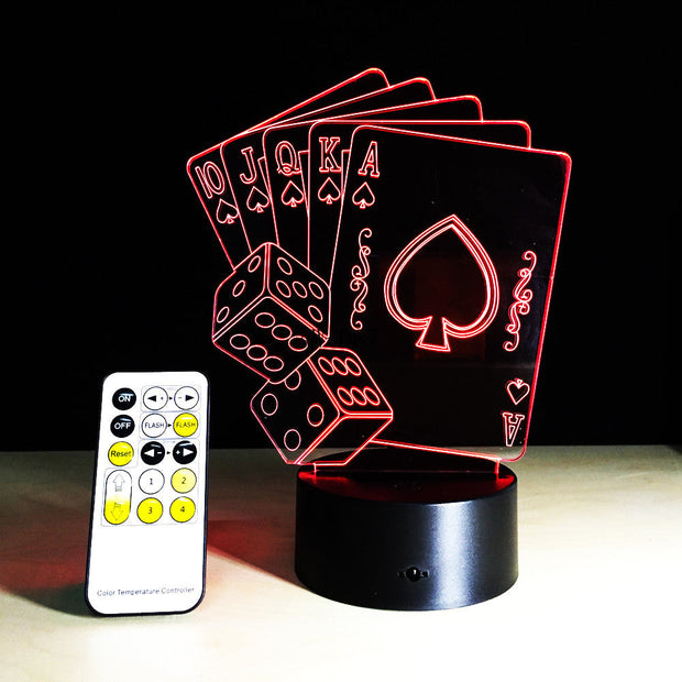 3D LED USB Lamp Magician Decoration TEXAS HOLD EM Dice Poker Spades Playing Card 7 Colors Changing RC Night Light Gift AW-087