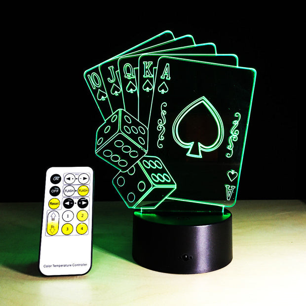 3D LED USB Lamp Magician Decoration TEXAS HOLD EM Dice Poker Spades Playing Card 7 Colors Changing RC Night Light Gift AW-087
