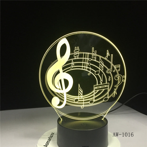 Romantic Musical Note 7 Color Change Table Lamp 3D LED Night Light Bedroon Decor Novelty Lustre Holiday Gift for Kids AW-1016