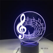 Romantic Musical Note 7 Color Change Table Lamp 3D LED Night Light Bedroon Decor Novelty Lustre Holiday Gift for Kids AW-1016