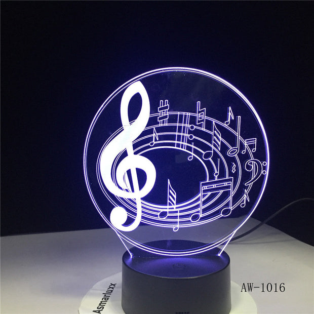 Romantic Musical Note 7 Color Change Table Lamp 3D LED Night Light Bedroon Decor Novelty Lustre Holiday Gift for Kids AW-1016
