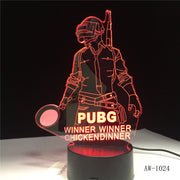 3D World Hot FPS Game Player Unknown's Battlegrounds Lamp PUBG Winner Chicken Dinner Pan 7 Colors Change LED Light Gift AW-1024