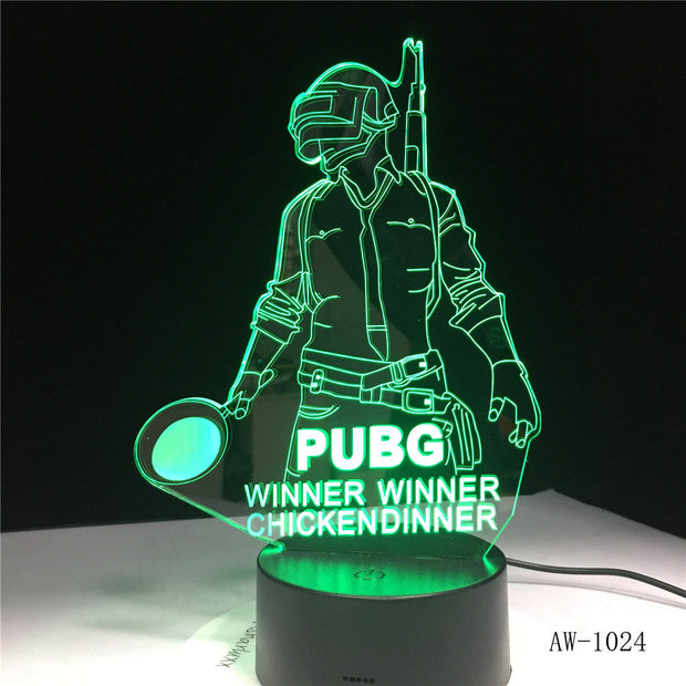 3D World Hot FPS Game Player Unknown's Battlegrounds Lamp PUBG Winner Chicken Dinner Pan 7 Colors Change LED Light Gift AW-1024
