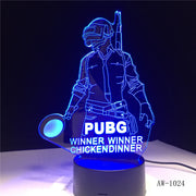 3D World Hot FPS Game Player Unknown's Battlegrounds Lamp PUBG Winner Chicken Dinner Pan 7 Colors Change LED Light Gift AW-1024