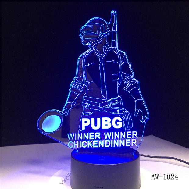 3D World Hot FPS Game Player Unknown's Battlegrounds Lamp PUBG Winner Chicken Dinner Pan 7 Colors Change LED Light Gift AW-1024