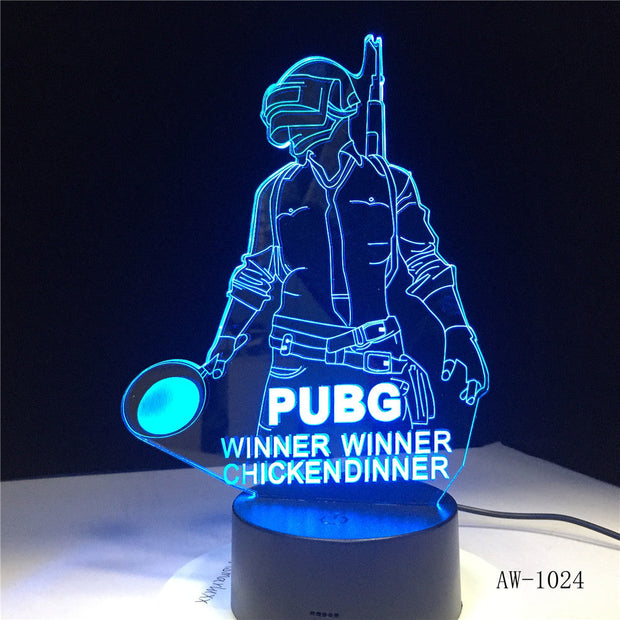3D World Hot FPS Game Player Unknown's Battlegrounds Lamp PUBG Winner Chicken Dinner Pan 7 Colors Change LED Light Gift AW-1024