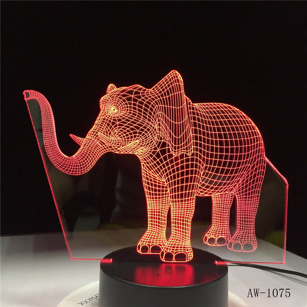 Long Nose Elephant 3D LED Night Lights LED Animal Lamp 7 Colorful Changing LED Touch Table Lamp Kids Birthday Gift AW-1075