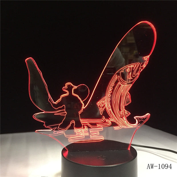 3D LED Night Light Go Fishing Fish with 7 Colors Light for Home Decoration Lamp Amazing Visualization Optical Illusion AW-1094