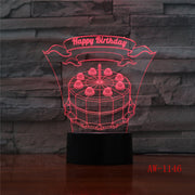 Happy Birthday Cake LED 3D Visual Lamp 7 Colors Changing Indoor Bedroom Night Light Acrylic Desk Lamp Love Present AW-1146