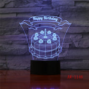 Happy Birthday Cake LED 3D Visual Lamp 7 Colors Changing Indoor Bedroom Night Light Acrylic Desk Lamp Love Present AW-1146
