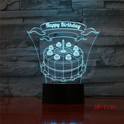Happy Birthday Cake LED 3D Visual Lamp 7 Colors Changing Indoor Bedroom Night Light Acrylic Desk Lamp Love Present AW-1146