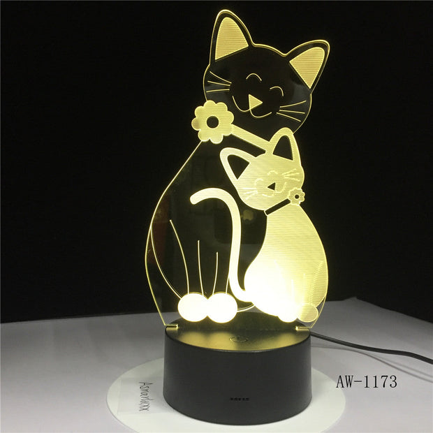 3D Cosy Lying Down Leisure Cat LED Night Light USB Touch 7 Colorful Light Children Bedroom Lamp Baby Kids Party Gifts AW-1173