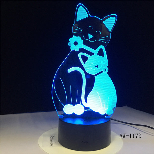 3D Cosy Lying Down Leisure Cat LED Night Light USB Touch 7 Colorful Light Children Bedroom Lamp Baby Kids Party Gifts AW-1173