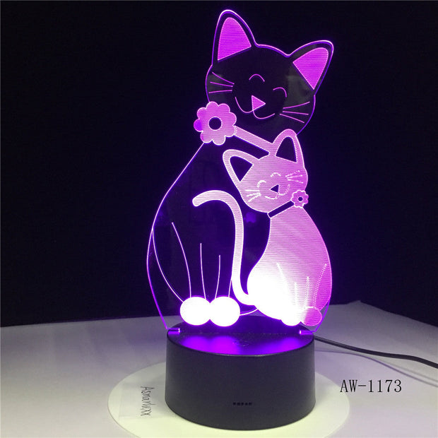 3D Cosy Lying Down Leisure Cat LED Night Light USB Touch 7 Colorful Light Children Bedroom Lamp Baby Kids Party Gifts AW-1173