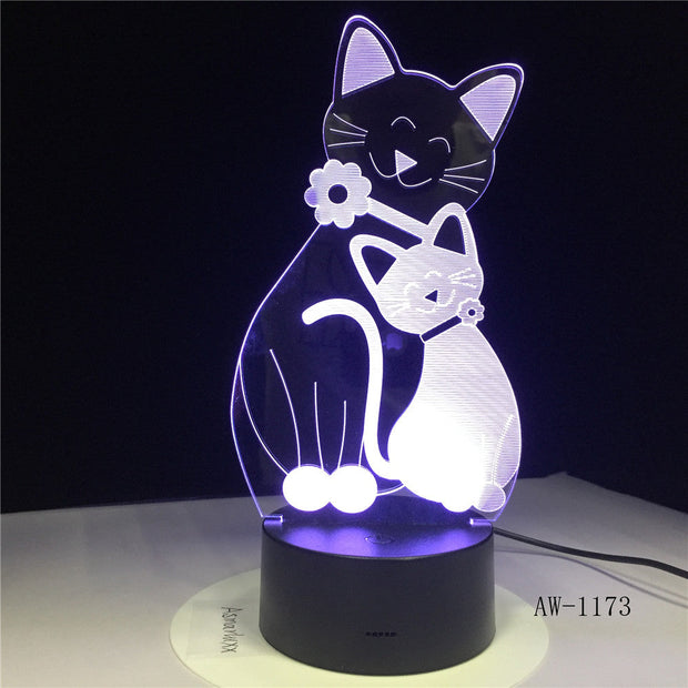 3D Cosy Lying Down Leisure Cat LED Night Light USB Touch 7 Colorful Light Children Bedroom Lamp Baby Kids Party Gifts AW-1173