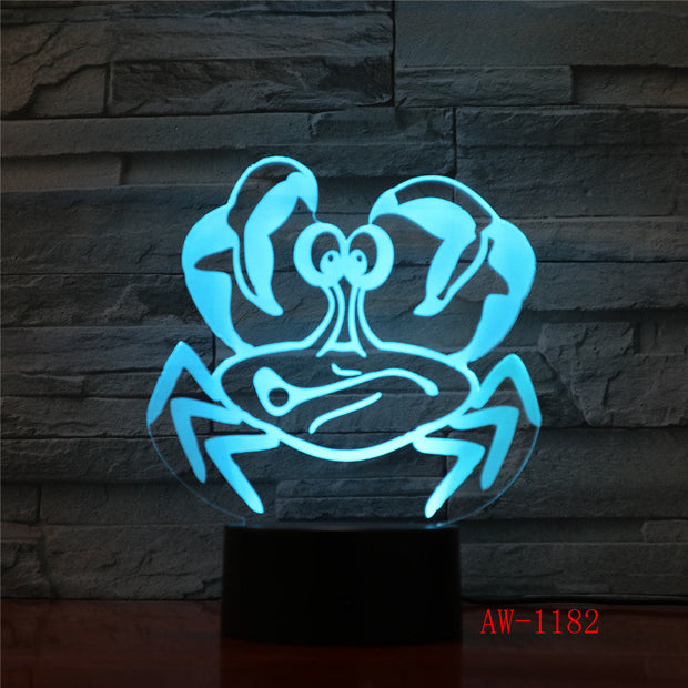 3D USB Children'S Bedside Sleep Led Decoration Creative Night Lights 7 Colors Visual Crab Table Lamp Lighting Toy Gifts AW-1182