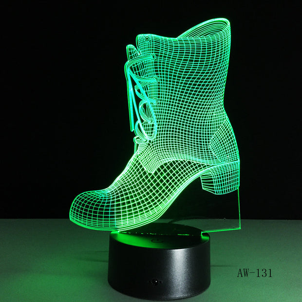 3D Shoes Boot LED USB Night Light Desk Lamp Controller Battery Powered Switch 7 Color Change Home Decor Gifts Toy AW-131