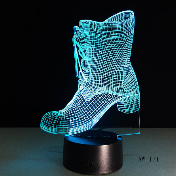 3D Shoes Boot LED USB Night Light Desk Lamp Controller Battery Powered Switch 7 Color Change Home Decor Gifts Toy AW-131