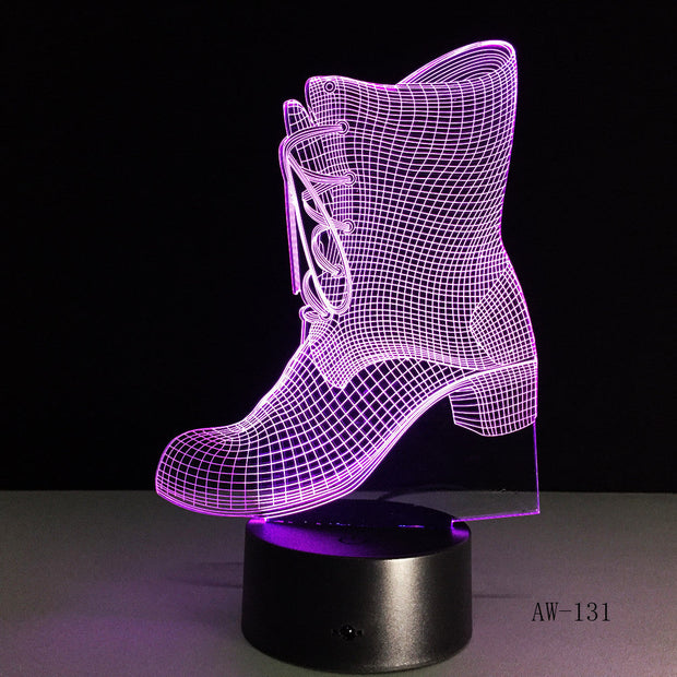 3D Shoes Boot LED USB Night Light Desk Lamp Controller Battery Powered Switch 7 Color Change Home Decor Gifts Toy AW-131