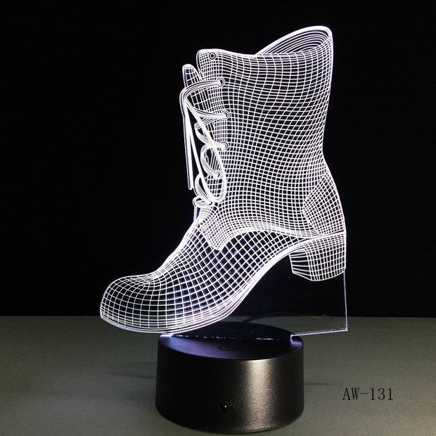3D Shoes Boot LED USB Night Light Desk Lamp Controller Battery Powered Switch 7 Color Change Home Decor Gifts Toy AW-131