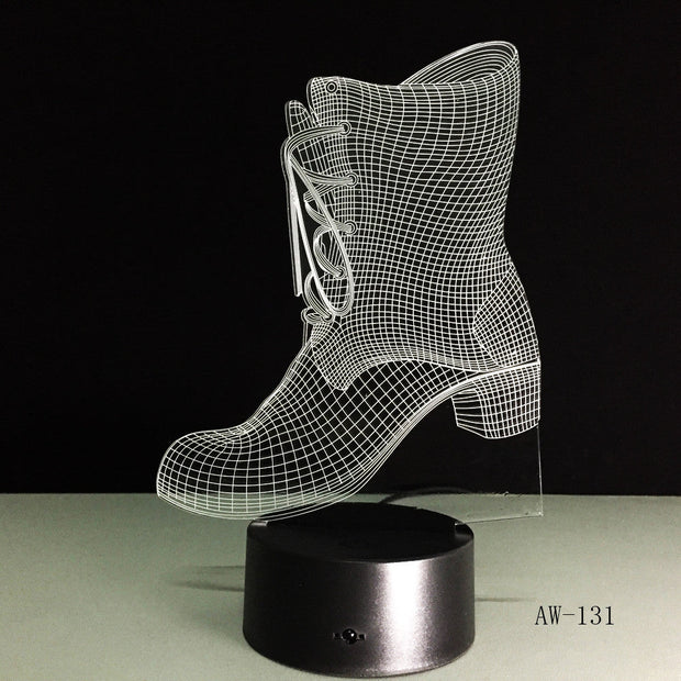 3D Shoes Boot LED USB Night Light Desk Lamp Controller Battery Powered Switch 7 Color Change Home Decor Gifts Toy AW-131