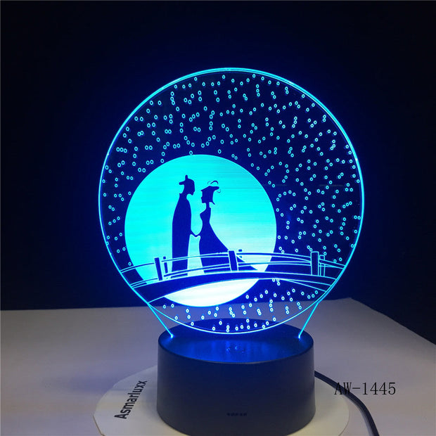 Unique Gifts Romantic Love Fairytale 3D Led Night Light 7 Color Change Novelty Table Lamp Home Decor Bedside LED Lamp AW-1445