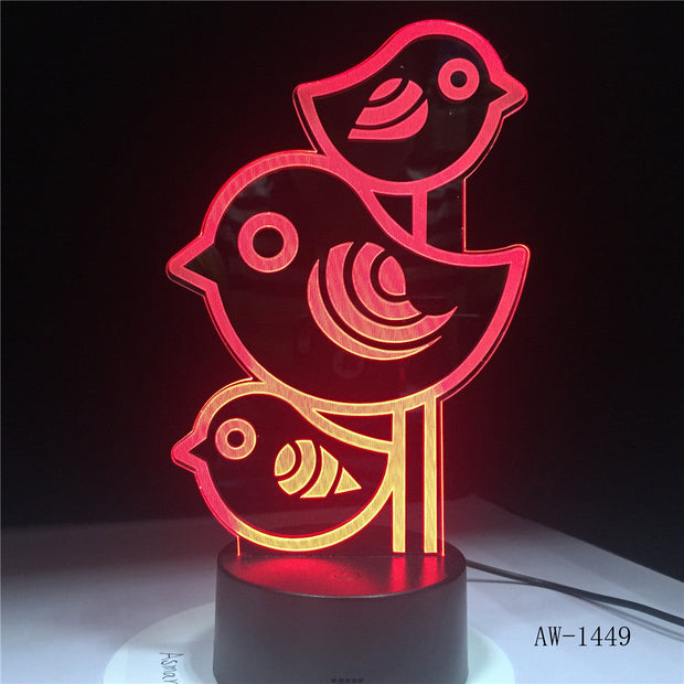 3D Led Baby Sleep Bedside Cartoon Home Decor Lighting 7 Colors Changing Night Lights Three Little Birds Light Fixture AW-1449