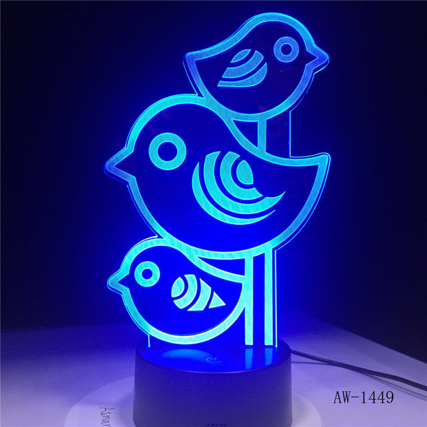 3D Led Baby Sleep Bedside Cartoon Home Decor Lighting 7 Colors Changing Night Lights Three Little Birds Light Fixture AW-1449
