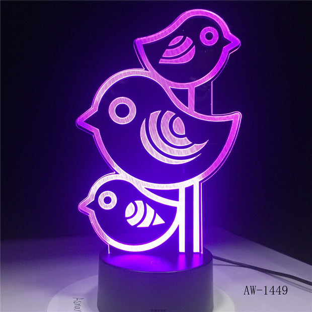 3D Led Baby Sleep Bedside Cartoon Home Decor Lighting 7 Colors Changing Night Lights Three Little Birds Light Fixture AW-1449