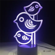 3D Led Baby Sleep Bedside Cartoon Home Decor Lighting 7 Colors Changing Night Lights Three Little Birds Light Fixture AW-1449