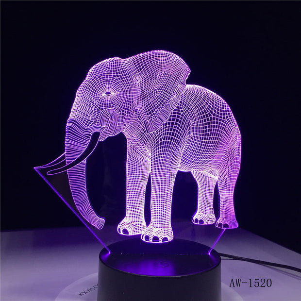 3D LED Night Light Dance Elephant with 7 Colors Light for Home Decoration Lamp Amazing Visualization Optical Illusion AW-1520