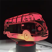 3D School Bus Night Light Acrylic Lights Lampara 7 Colorful Changing Table Lamp with Touch the Button Change the Colors AW-1580