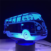3D School Bus Night Light Acrylic Lights Lampara 7 Colorful Changing Table Lamp with Touch the Button Change the Colors AW-1580