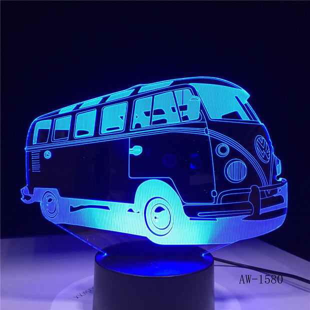 3D School Bus Night Light Acrylic Lights Lampara 7 Colorful Changing Table Lamp with Touch the Button Change the Colors AW-1580