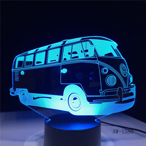 3D School Bus Night Light Acrylic Lights Lampara 7 Colorful Changing Table Lamp with Touch the Button Change the Colors AW-1580