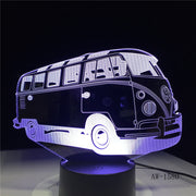 3D School Bus Night Light Acrylic Lights Lampara 7 Colorful Changing Table Lamp with Touch the Button Change the Colors AW-1580