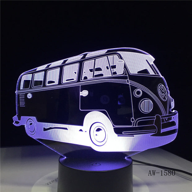 3D School Bus Night Light Acrylic Lights Lampara 7 Colorful Changing Table Lamp with Touch the Button Change the Colors AW-1580