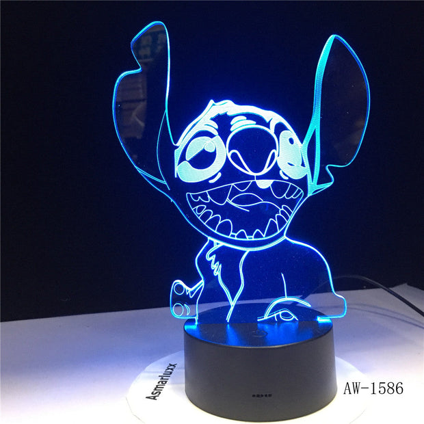 NEW 3D LED Night Light Cute Stitch Alien Dog Cartoon 7 Color Baby Sleep Desk Lamp Home Decor Holiday Kid Christmas Gift 1586