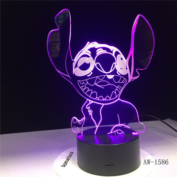 NEW 3D LED Night Light Cute Stitch Alien Dog Cartoon 7 Color Baby Sleep Desk Lamp Home Decor Holiday Kid Christmas Gift 1586
