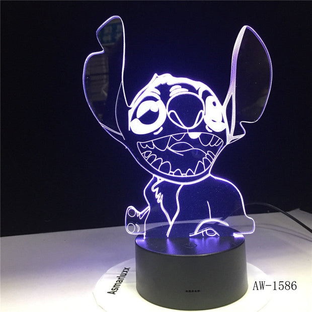 NEW 3D LED Night Light Cute Stitch Alien Dog Cartoon 7 Color Baby Sleep Desk Lamp Home Decor Holiday Kid Christmas Gift 1586