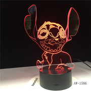 NEW 3D LED Night Light Cute Stitch Alien Dog Cartoon 7 Color Baby Sleep Desk Lamp Home Decor Holiday Kid Christmas Gift 1586